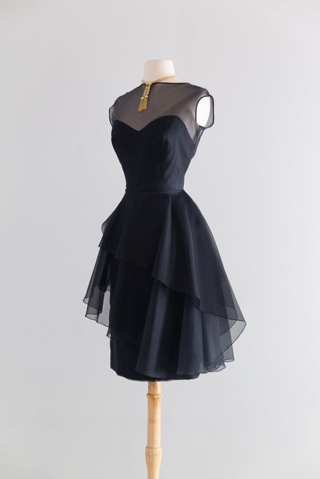 Elegant Late 1950's Black Silk Organza Cocktail Dress / Small – Xtabay Vintage