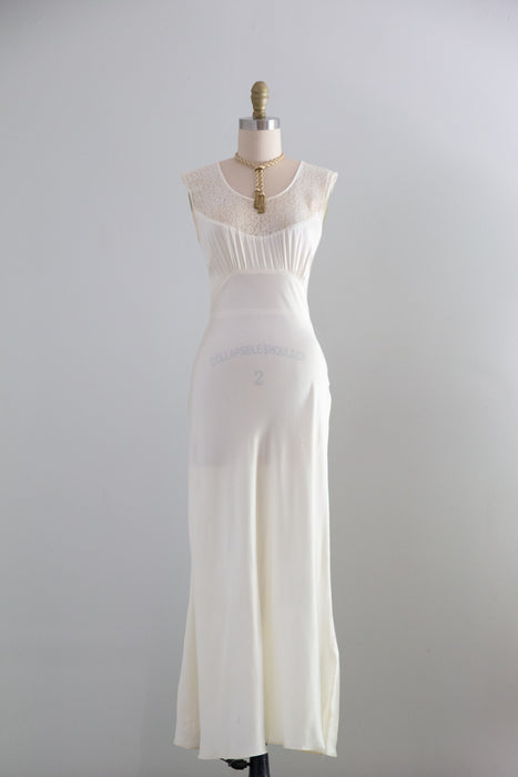 Stunning 1930's Ivory Satin Bias Cut Bridal Slip Dress / Small