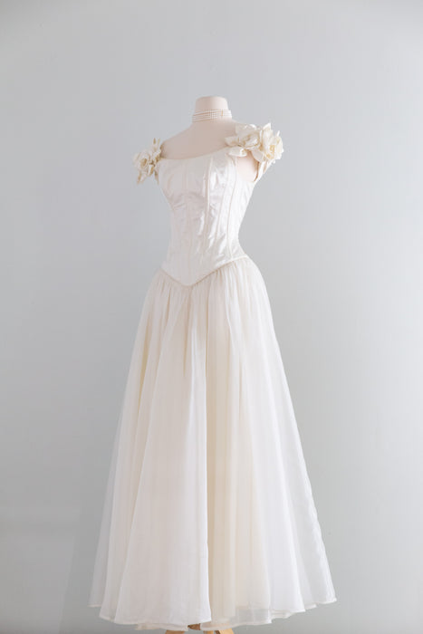 Coveted 1990's Corset Wedding Gown With Off The Shoulder Rose Neckline / XS