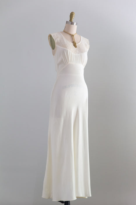 Stunning 1930's Ivory Satin Bias Cut Bridal Slip Dress / Small