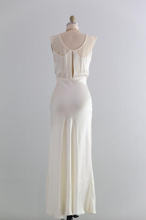 Stunning 1930's Ivory Satin Bias Cut Bridal Slip Dress / Small