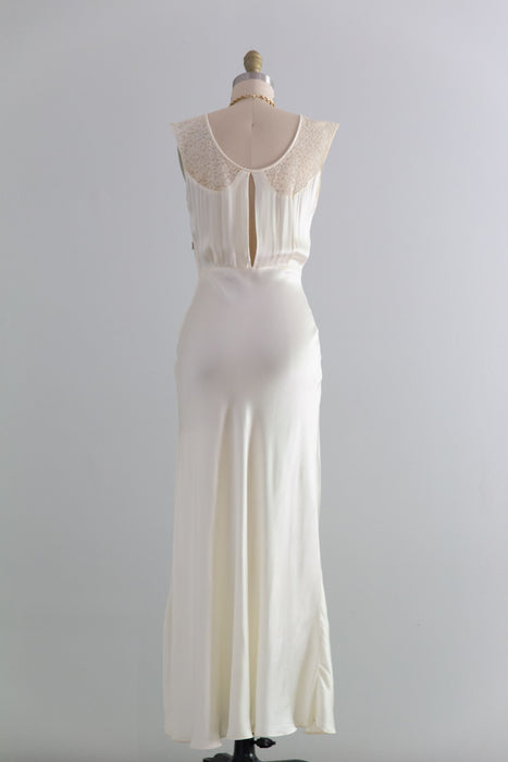 Stunning 1930's Ivory Satin Bias Cut Bridal Slip Dress / Small