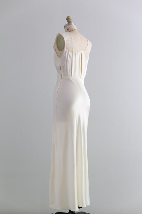 Stunning 1930's Ivory Satin Bias Cut Bridal Slip Dress / Small