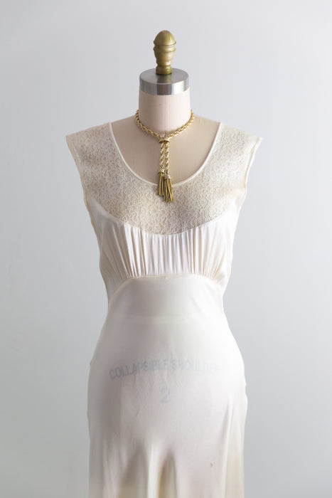 Stunning 1930's Ivory Satin Bias Cut Bridal Slip Dress / Small