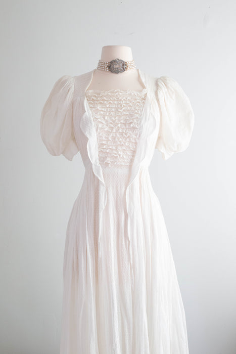 Exquisite Edwardian Swiss Dot Cotton Wedding Ceremony Gown / Small