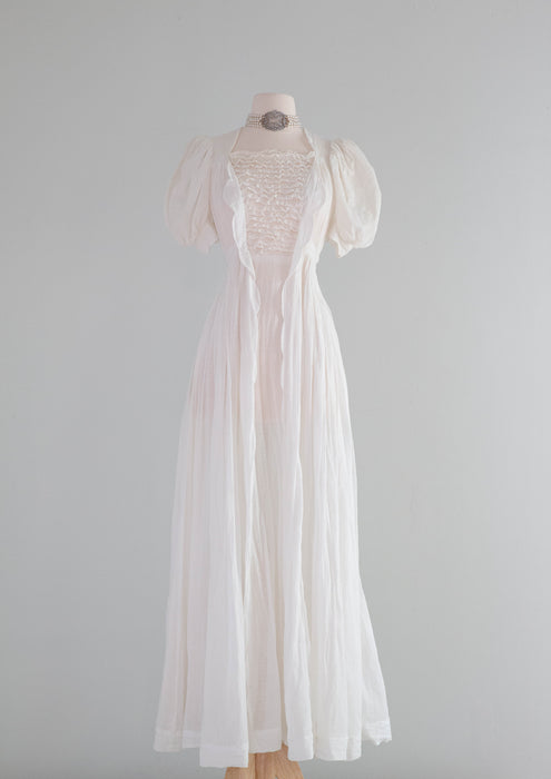 Exquisite Edwardian Swiss Dot Cotton Wedding Ceremony Gown / Small