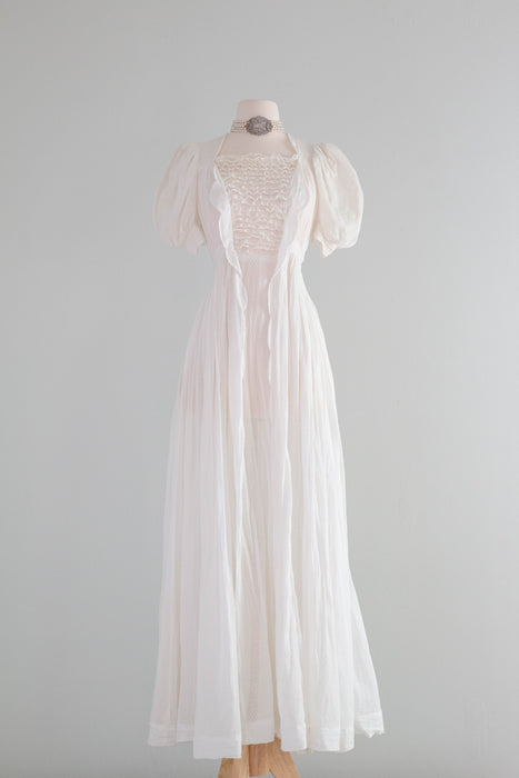 Exquisite Edwardian Swiss Dot Cotton Wedding Ceremony Gown / Small