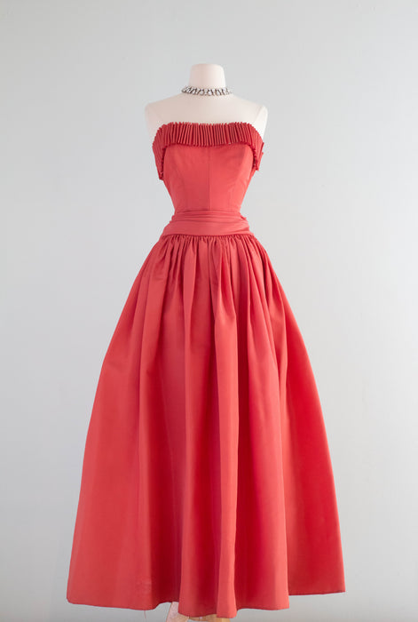 Stunning 1950's Fred Perlberg Cartridge Pleated Faille Evening Gown / Small