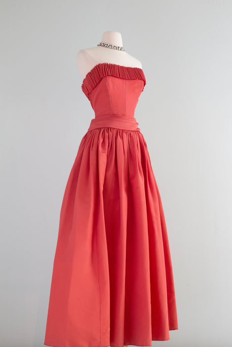 Stunning 1950's Fred Perlberg Cartridge Pleated Faille Evening Gown / Small