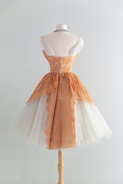 Beautiful 1950's Apricot Lace & Tulle Ballerina Party Dress / XS