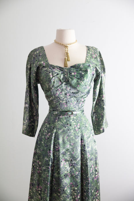 Classic 1950's Botanical Print Dress By Bloomfield / S