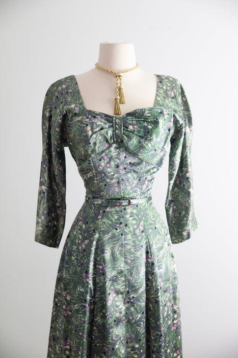 Classic 1950's Botanical Print Dress By Bloomfield / S