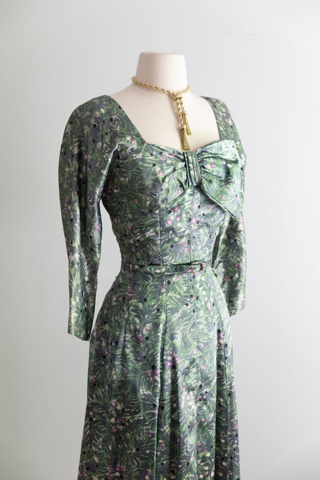 Classic 1950's Botanical Print Dress By Bloomfield / S