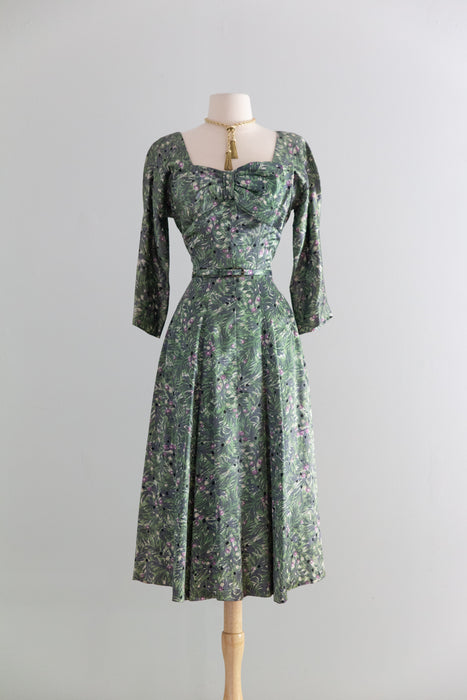 Classic 1950's Botanical Print Dress By Bloomfield / S
