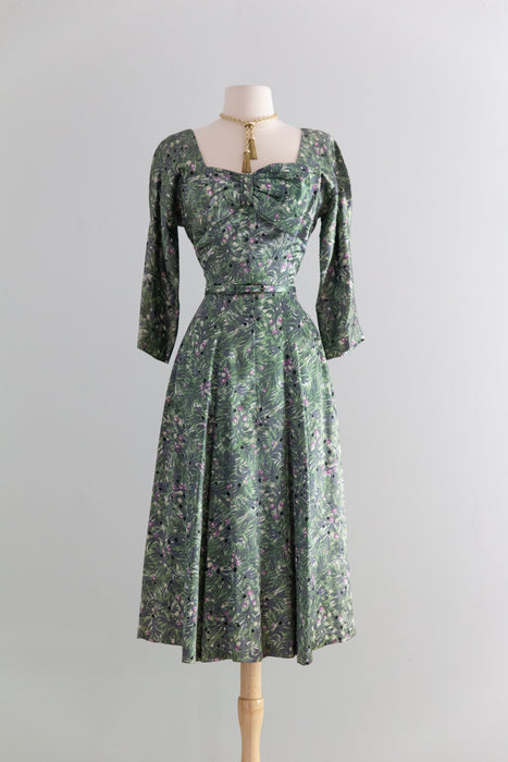 Classic 1950's Botanical Print Dress By Bloomfield / S