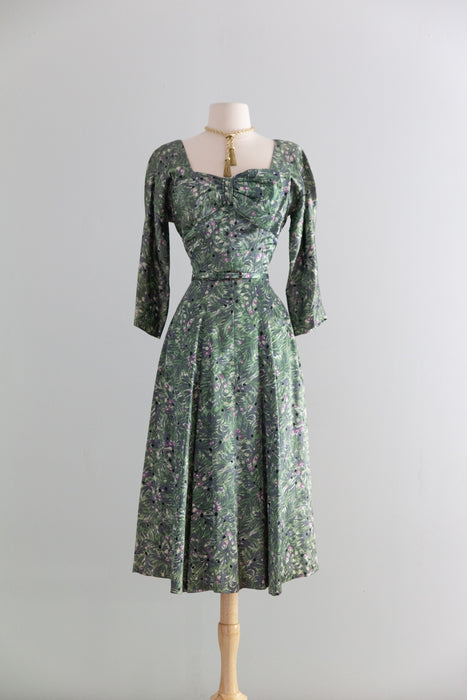 Classic 1950's Botanical Print Dress By Bloomfield / S