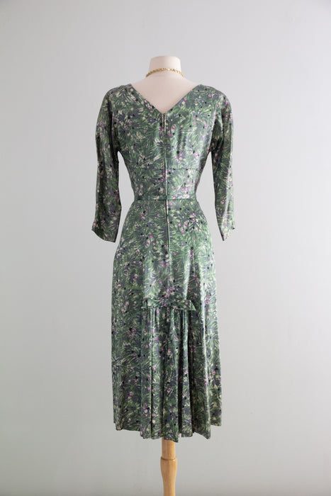 Classic 1950's Botanical Print Dress By Bloomfield / S