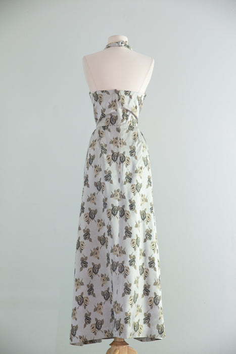 Elegant 1950's Misty Rose Silver Brocade Evening Gown By Bernard Freres / M