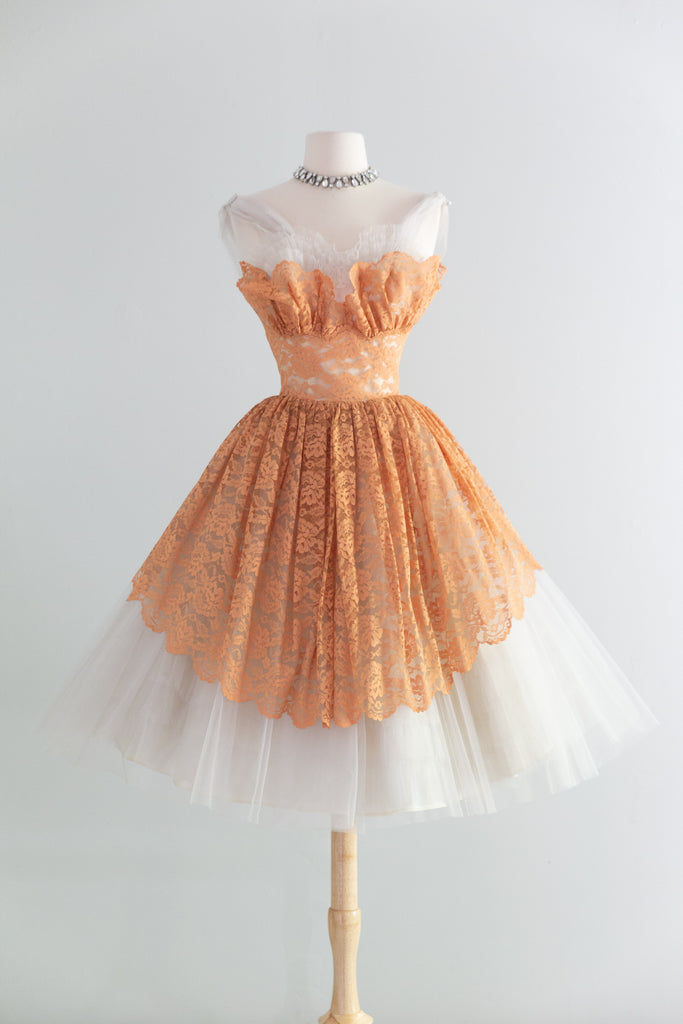 Beautiful 1950's Apricot Lace & Tulle Ballerina Party Dress / XS – Xtabay  Vintage