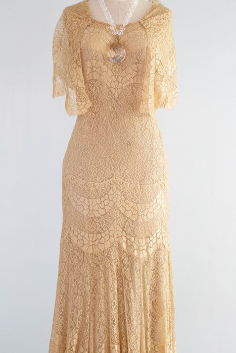 Gorgeous 1920's Champagne Gold Lace Flapper Dress / Small Xtabay Vintage Gorgeous 1920's Champagne Gold Lace Flapper Dress / Small Xtabay Vintage