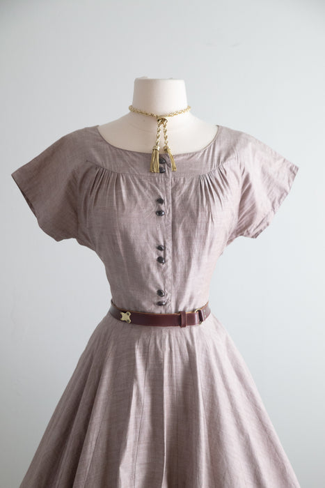 Classic 1950's Rosewood Cotton Day Dress From Lipman Wolfe / M