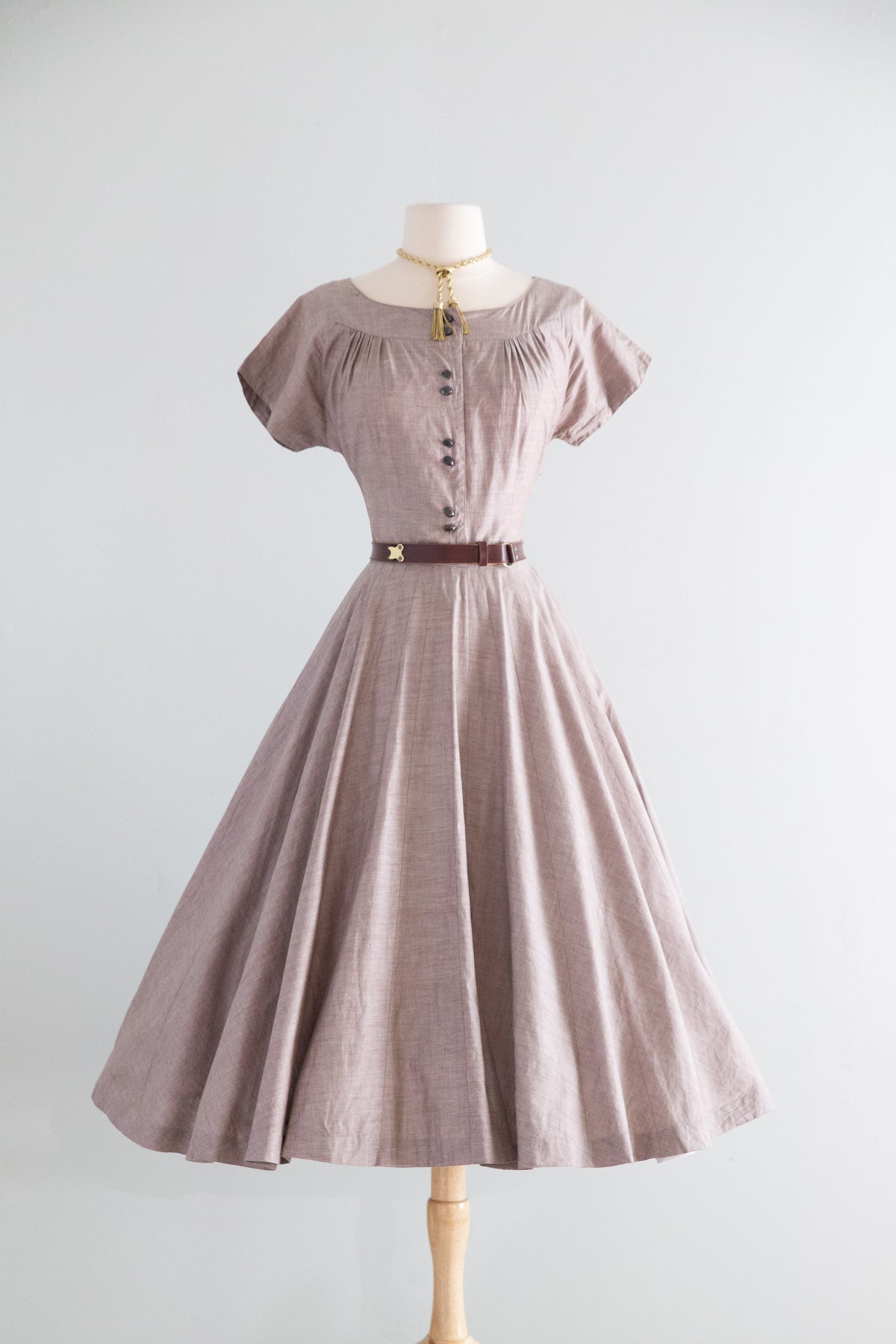 Classic 1950's Rosewood Cotton Day Dress From Lipman Wolfe / M