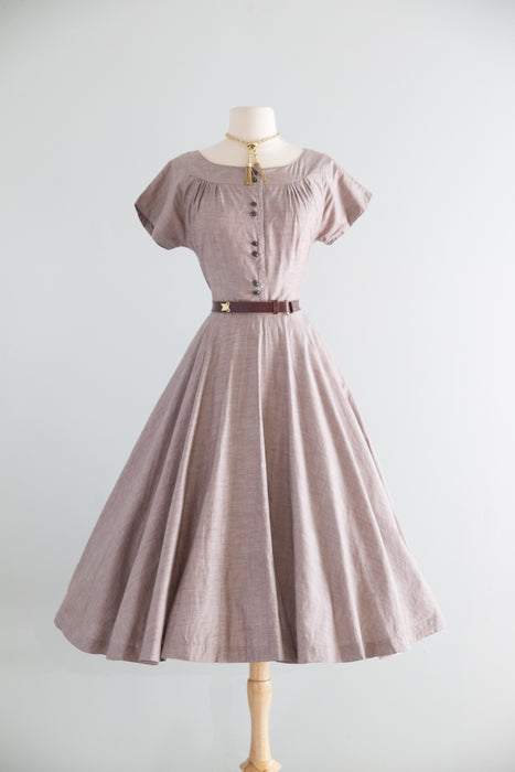 Classic 1950's Rosewood Cotton Day Dress From Lipman Wolfe / M