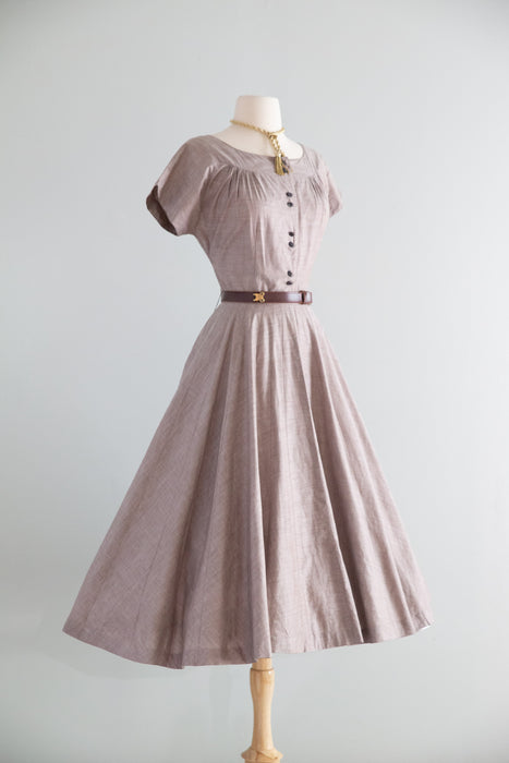 Classic 1950's Rosewood Cotton Day Dress From Lipman Wolfe / M