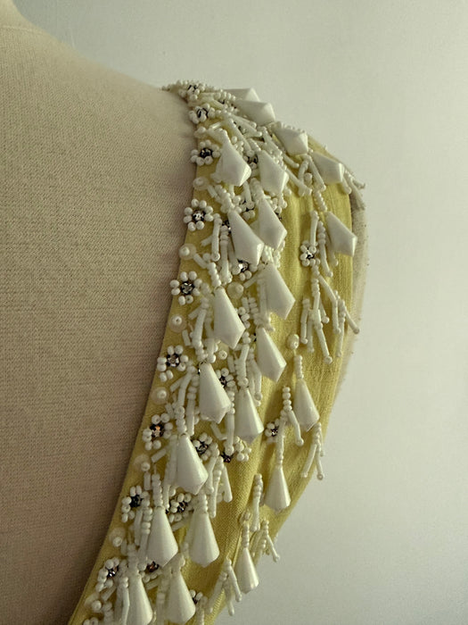 Stunning 1960's Beaded Silk Cocktail Dress In Lemon Meringue / M