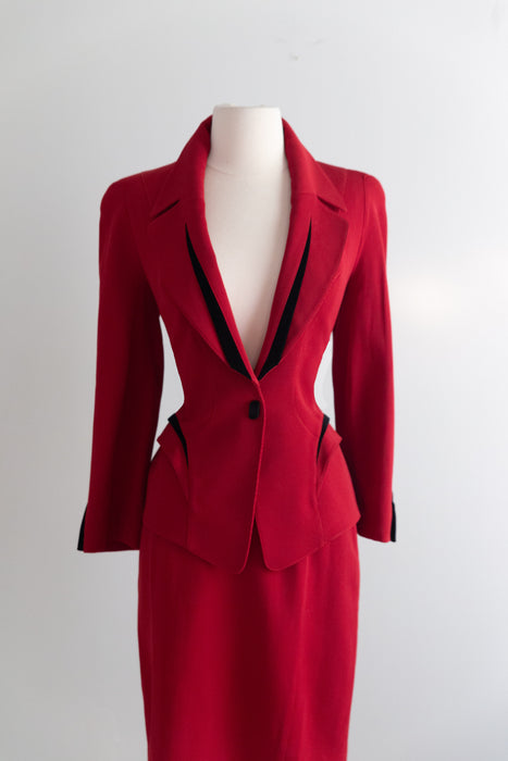 Iconic 1990's Thierry Mugler Paris Crimson Red Sculptural Suit /  SM