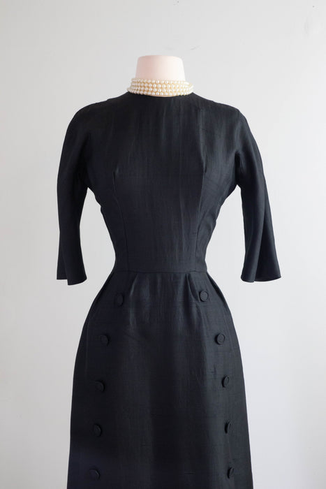 Elegant 1950's Black Silk Dior Inspired Suzy Perette Dress / Small