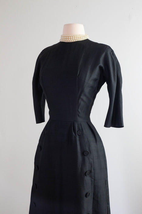 Elegant 1950's Black Silk Dior Inspired Suzy Perette Dress / Small