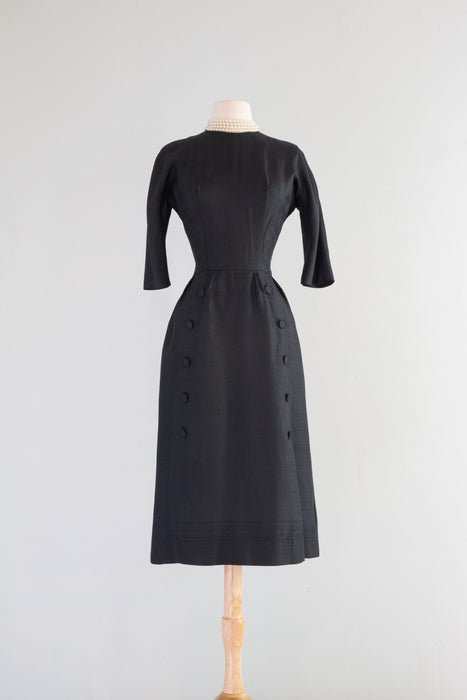 Elegant 1950's Black Silk Dior Inspired Suzy Perette Dress / Small