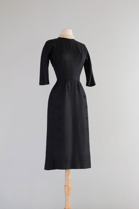 Elegant 1950's Black Silk Dior Inspired Suzy Perette Dress / Small