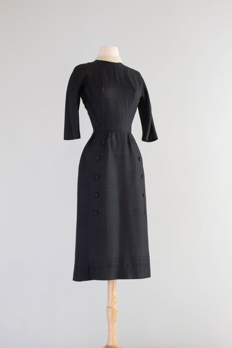 Elegant 1950's Black Silk Dior Inspired Suzy Perette Dress / Small