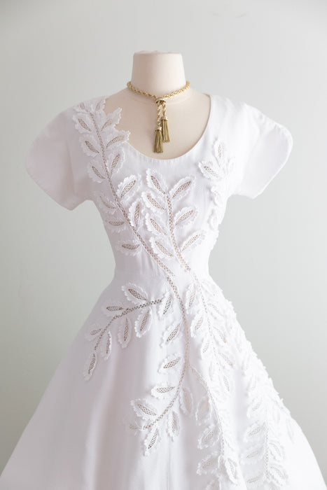 Exquisite 1950's Cotton Pique Cut Out Leaf Lace Dress by Herbert Sondheim / SM