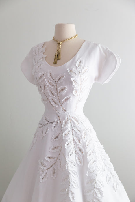 Exquisite 1950's Cotton Pique Cut Out Leaf Lace Dress by Herbert Sondheim / SM