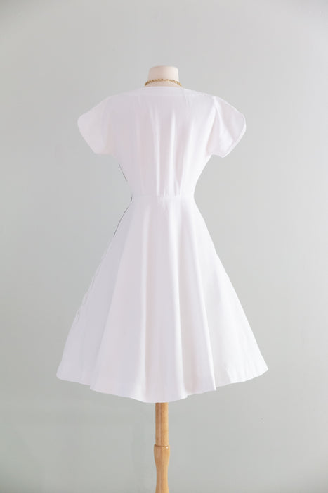 Exquisite 1950's Cotton Pique Cut Out Leaf Lace Dress by Herbert Sondheim / SM
