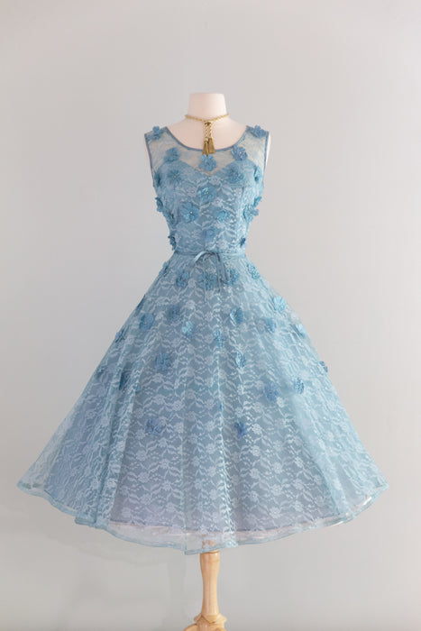 Beautiful 1950's Forget Me Not Blue Lace Floral Party Dress / M – Xtabay  Vintage