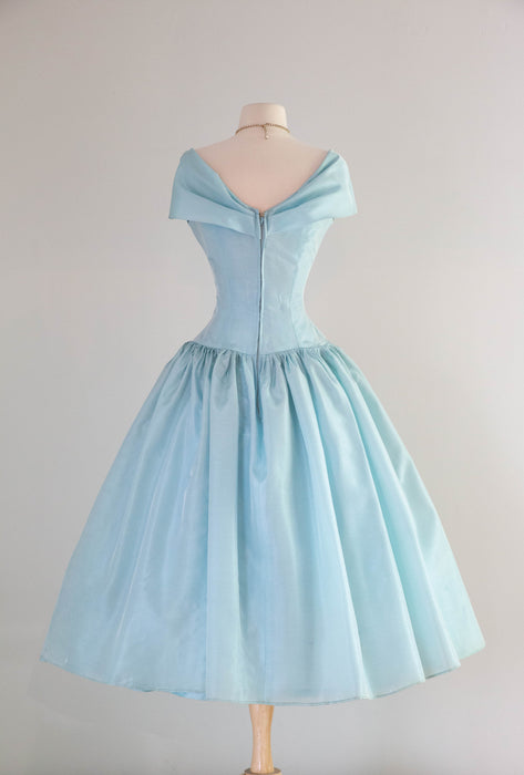 Iconic 1950's Tiffany Blue Organza Party Dress With Portrait Neckline Xtabay Vintage Iconic 1950's Tiffany Blue Organza Party Dress With Portrait Neckline Xtabay Vintage