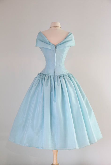 Iconic 1950's Tiffany Blue Organza Party Dress With Portrait Neckline Xtabay Vintage Iconic 1950's Tiffany Blue Organza Party Dress With Portrait Neckline Xtabay Vintage
