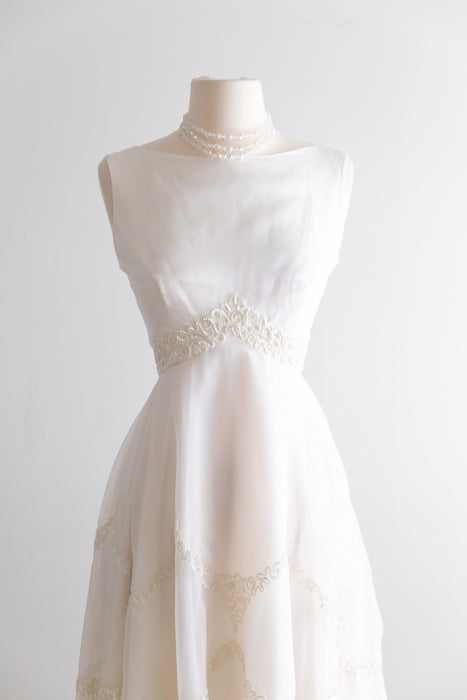 Stunning Late 1950's Ivory Emma Domb Chiffon Wedding Dress / Small