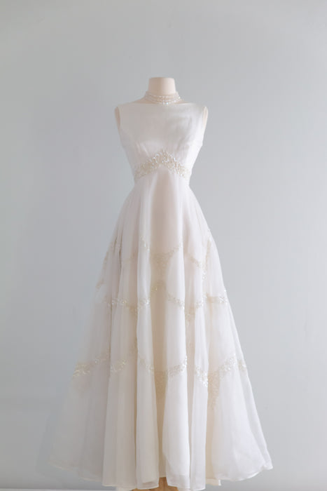 Stunning Late 1950's Ivory Emma Domb Chiffon Wedding Dress / Small