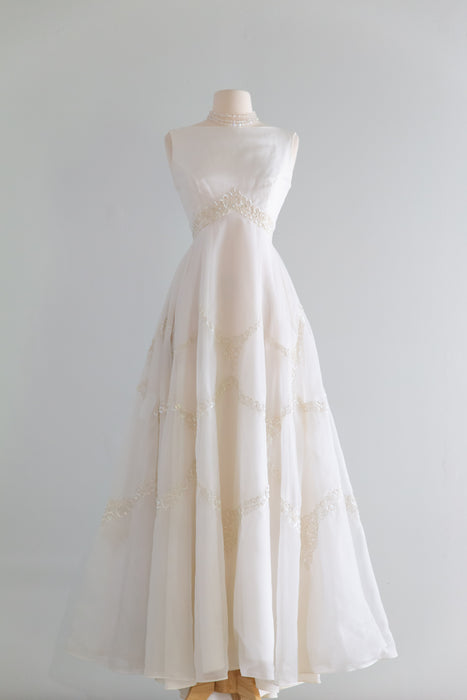 Stunning Late 1950's Ivory Emma Domb Chiffon Wedding Dress / Small