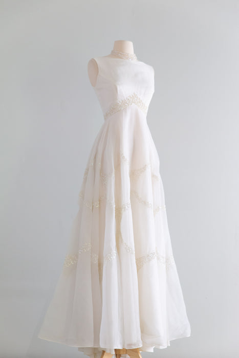 Stunning Late 1950's Ivory Emma Domb Chiffon Wedding Dress / Small