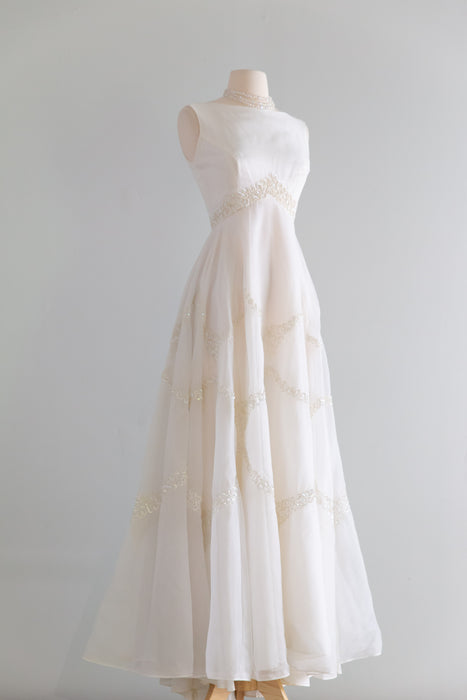 Stunning Late 1950's Ivory Emma Domb Chiffon Wedding Dress / Small