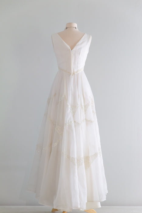 Stunning Late 1950's Ivory Emma Domb Chiffon Wedding Dress / Small