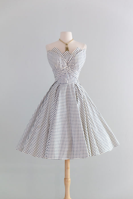Glamorous & Iconic 1950's Strapless Polka Dot Party Dress By Fred Perlberg / XS