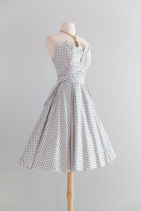 Glamorous & Iconic 1950's Strapless Polka Dot Party Dress By Fred Perlberg / XS