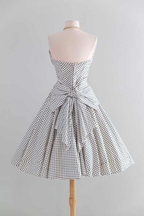 Glamorous & Iconic 1950's Strapless Polka Dot Party Dress By Fred Perlberg / XS